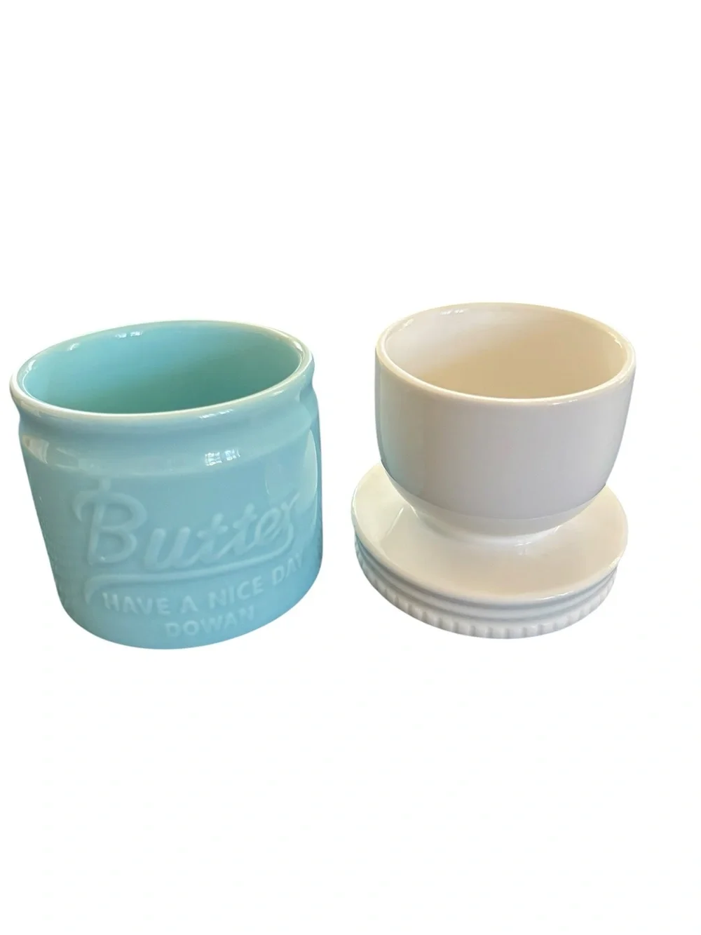 Dowan Ceramic French Butter Crock Keeper W/Lid for Soft Spreadable Butter Blue